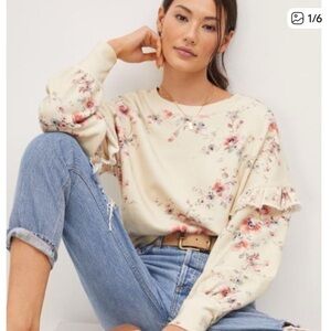 Paige Adara cotton floral print sweatshirt in ivory multi. Size medium